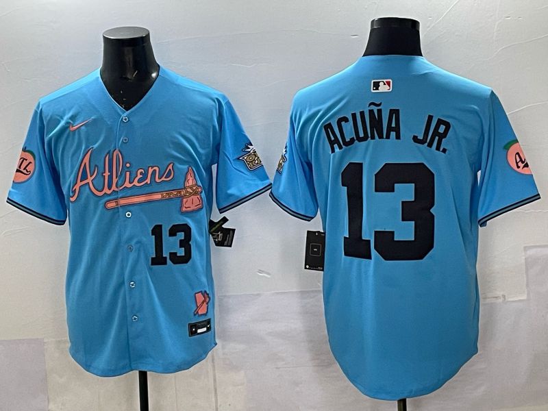 Men Atlanta Braves Nike #13 Acuna jr Light blue 5th generation Joint Name 2025 MLB Jersey 010